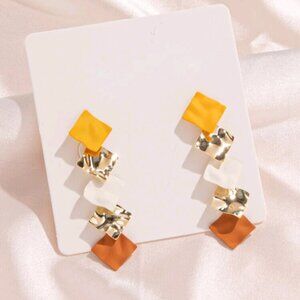 Glamorous Geometric Multicolor Colorblock Square Earrings for Women's